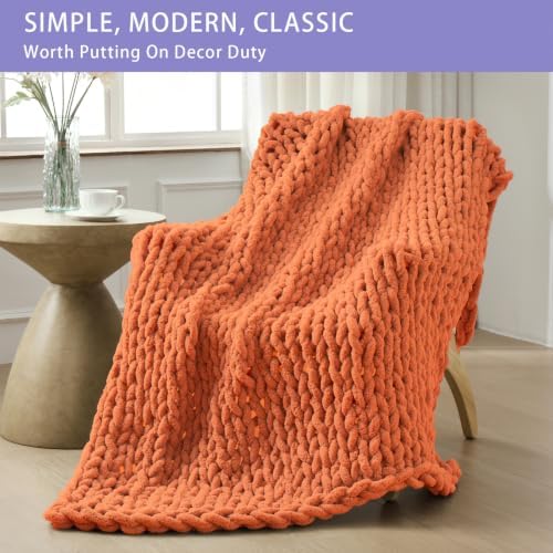 Bigacogo Chunky Knit Throw Blanket for Couch, 51x63 inches, Terracotta - Image 3