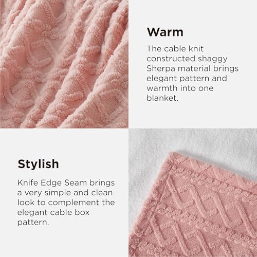 Bedsure Sherpa Fleece Blanket, Cable Jacquard Tufted, Warm, Dark Pink - Image 4