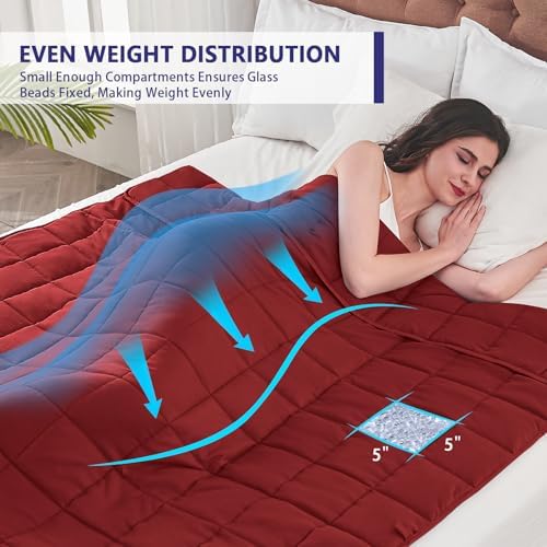 yescool Weighted Blanket for Adults (17 lbs, 60" x 80", Red) Cooling Heavy Blanket for Sleeping Perfect for 110-130 lbs, Queen Size Breathable Blanket with Premium Glass Bead, Machine Washable - Image 2