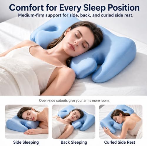 Cervical Neck Pillow for Sleeping, Medium‑Firm Memory Foam Contour Pillow with Arm Holes, 2 Heights for Side Back Stomach Sleepers, Cool‑Touch Satin Cover, Oeko‑TEX Standard 100 - Image 2