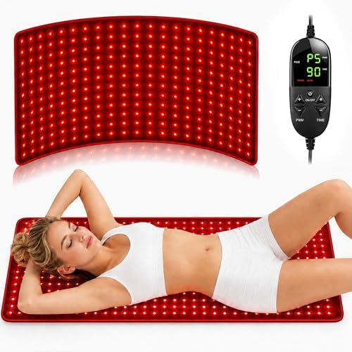 33"x17" Red Light Therapy Mat for Body Pain Relief, 660nm & 850nm Near Infrared Light Pad, 480 LED Flexible Redlight Blanket with Lightness Timer Pulse Control for Back Belly Knee Joints Muscle(Black) by WelcometoBEYONDARKIEWorld