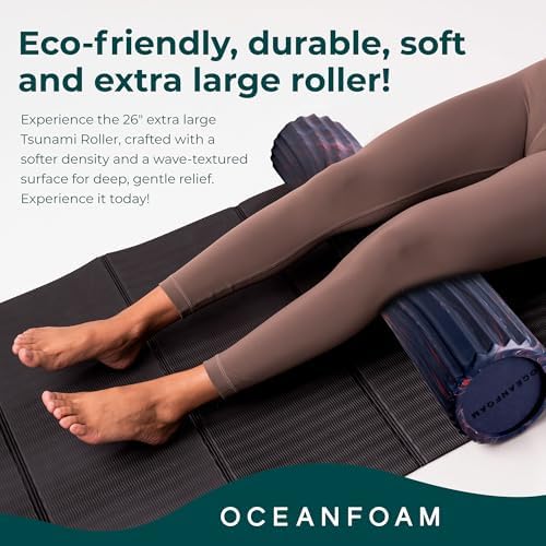 Oceanfoam Tsunami Roller (Dark Navy, Red & Natural Marbled) - Extra-Large, 26" x 5.9" - Soft, Textured Foam Roller for Physical Therapy, Back Pain, Exercise & Stretching - Yoga, Athletics, & Wellness - Image 5