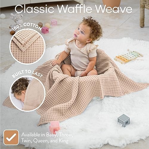 Comfy Cubs Waffle Weave Baby Blanket - 40” x 40” Cotton Blanket with Textured Design - Lightweight Swaddle for Bed, Crib, Stroller, or Couch - Soft and Cozy Cover for Toddlers, Boys & Girls - Blush - Image 3