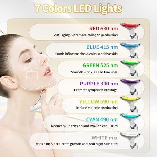 Face Light Therapy Device, Based on Triple Action LED, Thermal, and Vibration Technologies, Face and Neck Beauty Device with 7 Color LED for Home Use, Improve Skin(Glossy White) - Image 3
