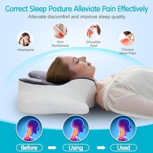 Cervical Pillow for Neck Pain Relief, Contour Memory Foam Pillows, Adjustable Orthopedic Pillow with Cooling Pillowcase for Side, Back, Stomach Sleepers, Ergonomic Neck and Shoulder Support - Image 2