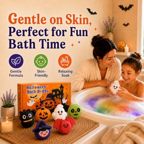 Halloween Bath Bombs for Kids, 6 Spooky Shapes, Trick or Treat Gift Set - Image 5