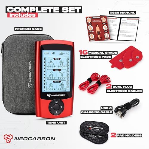 NEOCARBON TENS Unit Muscle Stimulator, Pulse Massager Machine, Red - Image 4