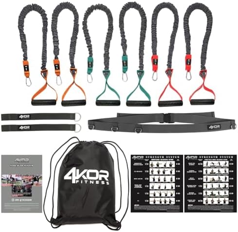 4KOR Cross Anchor Shoulder Performance Training System. Resistance Cords with Handles and Dynamic Workout Guide. Exercise Bands with Nylon Sleeves, Rubber Grips, and Carry Bag for Rehab and Strength by 4KORFitness
