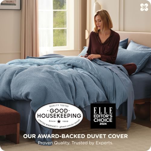 Bedsure PureWoven 3 Pieces 100% Cotton Waffle Weave Duvet Cover Set, King - Image 2