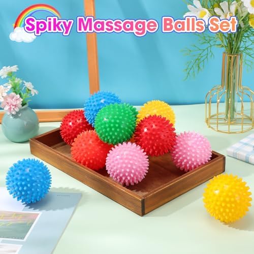 Liliful 12 Pcs Spiky Massage Ball Hard Foot Ball Roller Massager Firm Foot Arch Trainer 3 Inch for Deep Tissue Plantar Fasciitis Back Hands Muscles Soreness Exercise (Bright Color) - Image 2