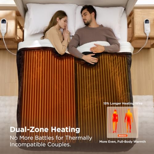 Bedsure Heated Blanket Queen Size, Dual Control Electric Blanket, Black - Image 3