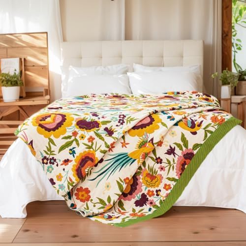 VANJOROY Boho Throw Blanket 50" x 60", 100% Organic Cotton Skin-Friendly Soft Bed Quilt Throw - All Season Floral Rustic Farmhouse Decor Luxury Blanket for Sofa Couch Chair and Gift. - Image 7