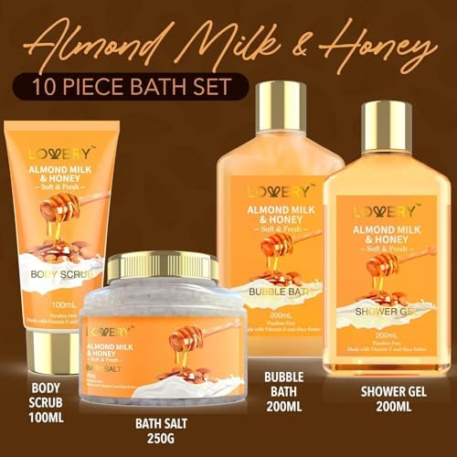 Gifts for Women Gift Basket for Women - 10 Pc Almond Milk & Honey Beauty & Personal Care Set - Home Bath Pampering Package for Relaxing - Spa Self Care Kit - Birthday, Mom, Anniversary Gift - Image 2