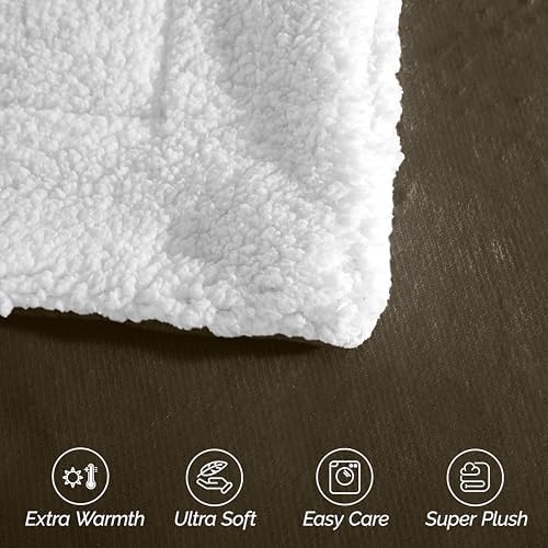 Elegant Comfort Ultra Soft Reversible Flannel Sherpa Blanket - Cozy Silky Fleece Throw for Couch, Bed - Plush Fuzzy Warm Winter Blanket for Gift, Twin, Brown - Image 6