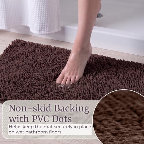 Home Bedford 2 Piece Memory Foam Shag Bath Mat Set - Absorbs Moisture, Dries Quickly, Non Slip Bathroom Rug, Water Absorbent Carpet, Machine Washable - Chocolate - Image 4