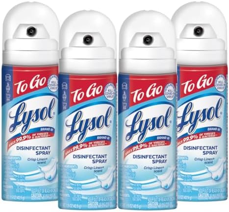 Lysol To Go Disinfectant Spray, Travel Size Sanitizing, For On-the-Go Disinfecting and Deodorizing, Crisp Linen, 1.5 Fl. Oz (Pack of 4) by Lysol