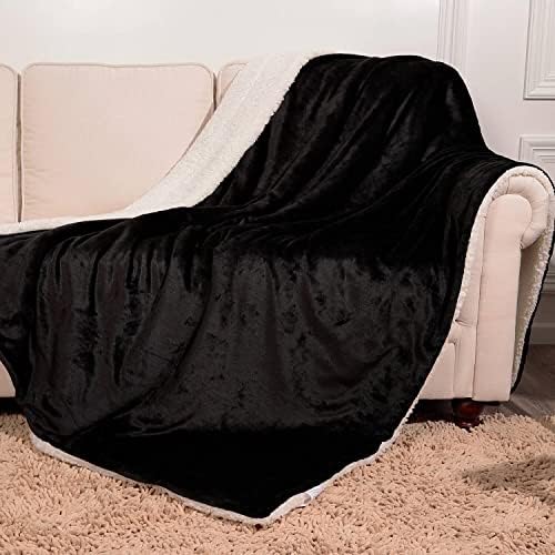 NANPIPER Fleece Blanket Sherpa Throw,Soft Fuzzy Twin Blankets for Couch,Black 60"x80" - Image 2