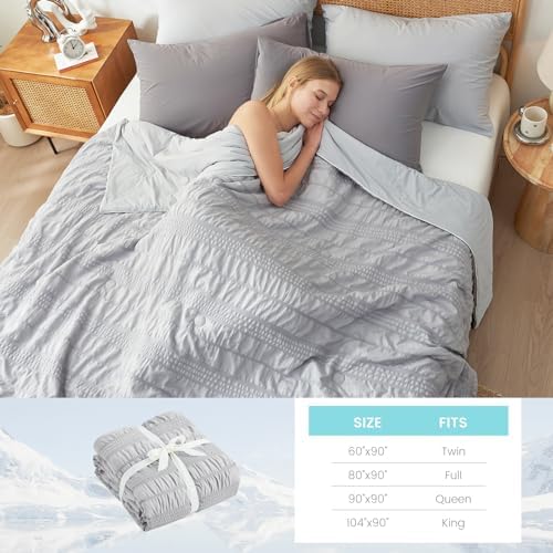 Cozy Bliss Seersucker Cooling Comforter Twin Size, Q-Max 0.45 Reversible Lightweight Cooling Blanket, Breathable Silk Smooth Summer Bedding Quilt for Hot Sleepers Night Sweats Light Grey - Image 5
