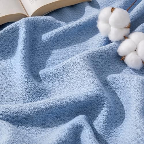 Bedsure 100% Cotton Blanket, Herringbone Weave, Throw XL, Ashley Blue by Unknown