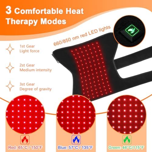 Red Light Therapy Hip Thigh Wrap, with 105 LED Beads, 660/850nm Light, 3 Adjustable Heat Levels, USB Powered, Large Coverage, Wearable Support for Thigh, Buttock & Lower Back (Heating) - Image 4