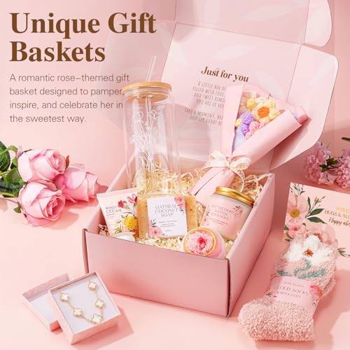 Gifts for Women, 9pcs Happy Birthday Gifts for Women, Christmas Ideas Mothers Day Gift Baskets Unique Rose Self Care Set Valentines Day Gift for Her Mom Sister Wife Friend Friendship Teacher - Image 2