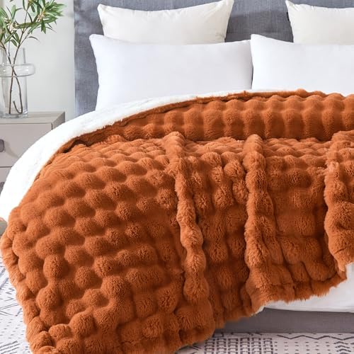 60x80 Inches Ultra-Soft Fuzzy Faux Fur Plush Twin Size Blanket - Thick, Warm Sherpa for Couch, Sofa, Bedroom, Camping - Decorative Blanket for Cozy Warmth, Bubble Rust by Serenhom