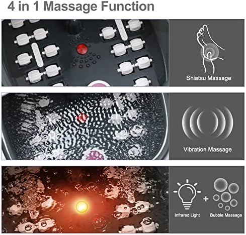 Foot Spa Bath Massager with Heat Bubbles and Vibration Massage and Jets, 16 OZ Calming Lavender Foot Soak Epsom Salt, MoodRelish Foot Soaker with Red Light, 22 Massage Rollers, Adjustable Temp - Black - Image 3