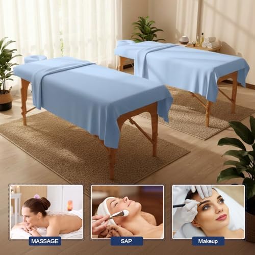 Oudain 4 Sets 3 Piece Soft Microfiber Massage Table Sheets Set Bulk Includes Massage Flat Sheet and Fitted Sheet and Face Rest Cover(Blue) - Image 6