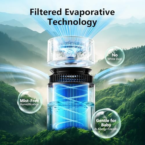 3L Evaporative Humidifier for Bedroom, Mist-Free Top Fill Humidifier Works with Tap Water, USB Powered Humidifier with Touch Control, Sleep Mode, Night Light, 1–8H Timer, Easy-Clean for Home Office - Image 6