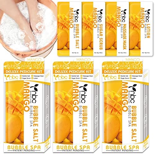 Pedicure Kit Foot Soak Set: Bubble Salt, Sugar Scrub, Massage Mask, Massage Lotion in a Box, 4 Step Foot Spa Kit for Dry Feet,Tired Feet（3 Set Mango) by nbcBeautiLab