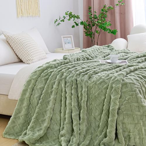 Aganear Fleece Throw Blanket for Couch Sofa 50"x60" Sage Green - Image 3