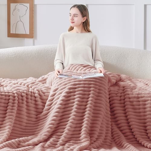 BEDELITE Ribbed Twin Blanket for Couch & Bed, Dusty Pink, 60"x80" - Image 3