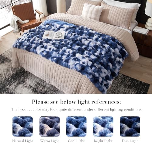 Amélie Home Faux Fur Throw Blanket, Ultra Soft Fuzzy Plush Bubble Blanket for Couch, Bed & Living Room, 60"x80", Tie-dye Blue - Image 5