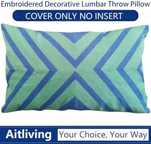 Lumbar Bed Decorative Throw Pillow Cover 12x20 Blue/Lucite Green - Image 7