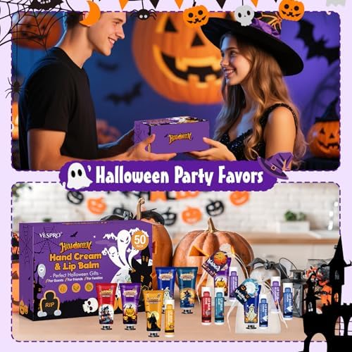 VESPRO 50 Pack Halloween Hand Cream and Lip Balm Set, Halloween Party Favor - Image 6