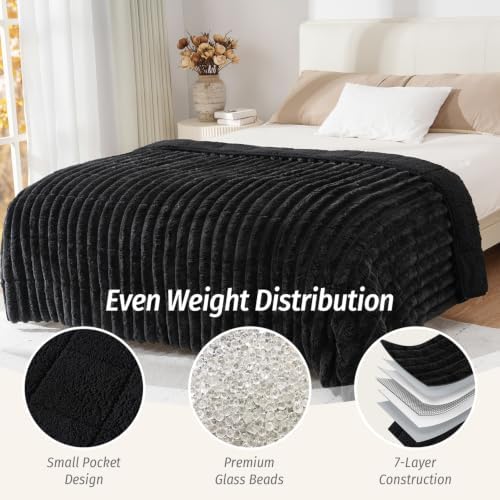 Fleece Weighted Blanket for Adults 80" x 87" 15lbs Soft Blankets, Black - Image 5