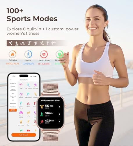 Iaret Smart Watch for Women, 1.83" HD Fitness Tracker with 4 Bands, Answer/Make Calls, Heart Rate/Sleep/SpO2/Step Tracking, 100+ Sport Modes, Android/iPhone Compatible Gift (Rose Gold) - Image 5