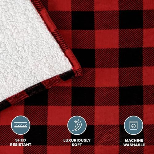 Bare Home Sherpa Fleece Blanket (Twin/Twin XL, Buffalo Plaid - Red/Black) - Image 2
