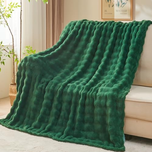 NEWCOSPLAY 3D Bubble Flannel Throw Blanket for Couch Dark Green, 60"×80" by NEWCOSPLAY