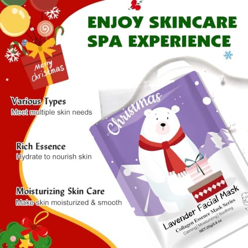 KONEUK 24 Pack Christmas Facial Masks for Stocking Stuffers, Christmas Gift - Image 4