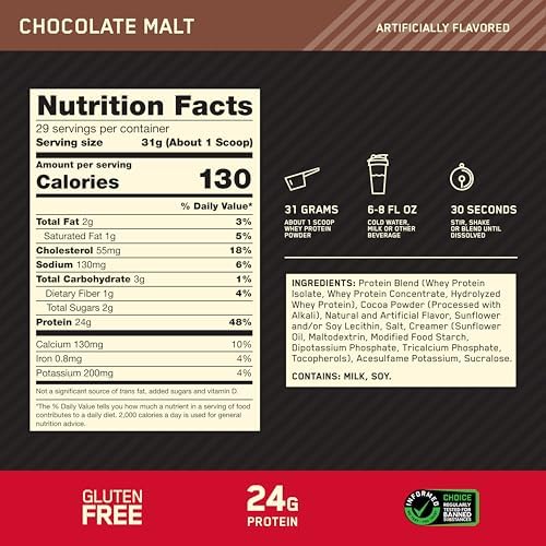 Optimum Nutrition Gold Standard Whey Protein Powder, Chocolate Malt, 2 LB - Image 3
