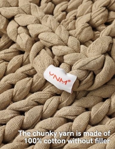 YnM Cotton Weighted Blanket, Handmade Chunky Knitted Design, Soft and Cozy, Temperature Regulating and Breathable, Machine Washable Throw for Sleep or Home Decor (Beige, 48x72 Inch, 20lbs) - Image 4