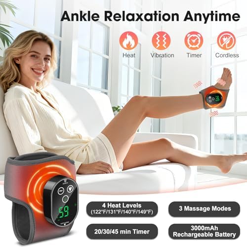 Cordless Ankle Massager for Pain Relief, Heated Ankle Massager, Foot Massager for Neuropathy, Ankle Heating Pad, Foot Heating Pad, Heated Foot Massager, Single One, Grey - Image 2