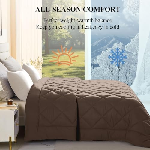 132x120 Alaskan King Comforter, Extra Large King Size Comforter Oversized, All Season Soft Lightweight Quilt Down Alternative Duvet Insert with 8 Corner Tabs(120x132, Brown) - Image 3