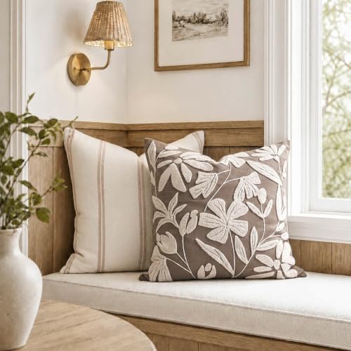 BlissBlush Decorative Throw Pillow Cover 20x20 Inch, Taupe Brown Floral Tufted Velvet Accent Pillow Case for Sofa Bed Living Room, Cover Only - Image 5