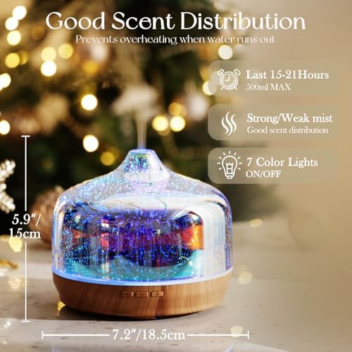 Porseme 500ml Glass Essential Oil Diffuser Aromatherapy Ultrasonic Cool Mist Humidifier 15-21 Running Hours Waterless Auto-Off Air Diffusers for Sleeping Yoga Working Spa(Silver) - Image 3