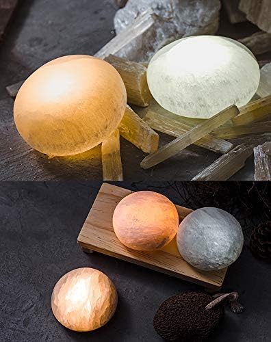MIYA LIFE Selenite Lamp Hand Carved Stone Lamp Rechargeable Taplights Selenite Crystal Light with Dimmer (White/Warm/Yellow) for Bedroom Healing Natural Crystal Light (1 Piece, Round Taplight) - Image 7