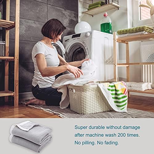 SE SOFTEXLY Muslin Throw Blanket, 4-Layer Dyed Yarn, 80”x90”, Grey - Image 6