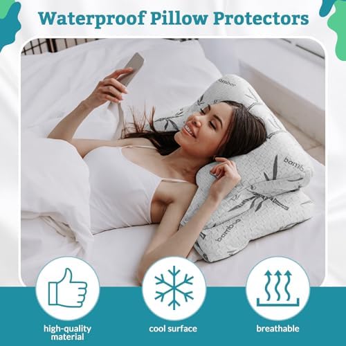 Hahafelt Cooling Cervical Pillowcase (Only Pillowcase) Waterproof Bamboo Neck Pillow Case Ergonomic Pillow Case Cover with Zipper for Side Back Stomach Sleepers(Queen Size,White Grey) - Image 4