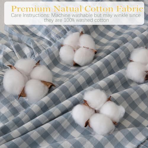 Light Blue/White Ruffled Long Lumbar Gingham Pillow Sham 14x36 inches - Image 7